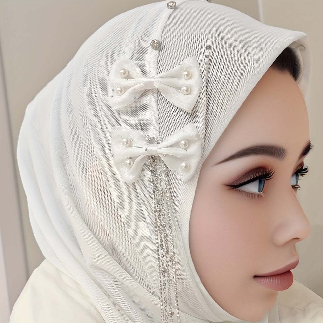 Elegant FLUOROSPARK Instant Hijab with Bow & Tassel - Breathable Polyester, Stretchy Headscarf for Women | Versatile Head Wrap Bandana in Black, Pink, White, Gray, Beige | Ideal for Birthdays & Casual Attire, Hijab Scarf