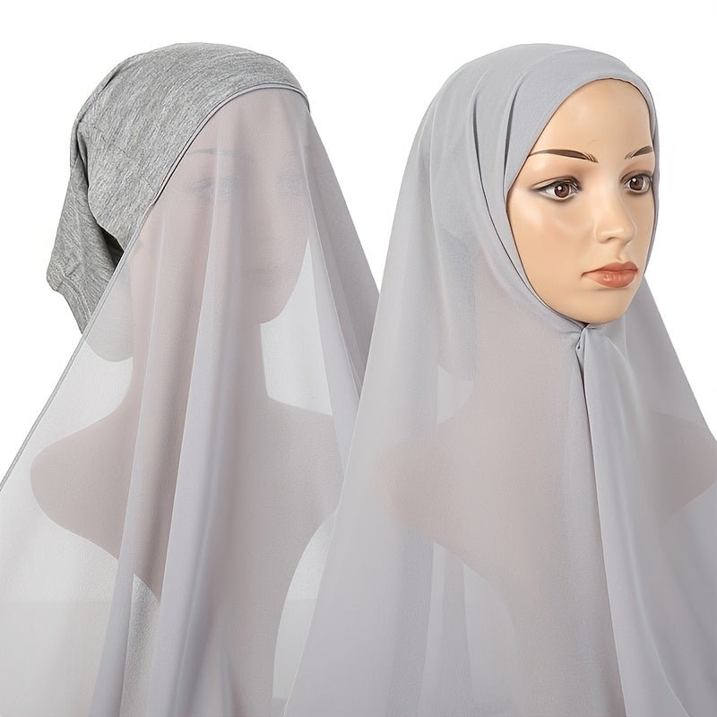 Elegant Chiffon Instant Hijab with Built-In Undercap - Women's Casual Wrap Shawl, Windproof & Sun-Protective for Outdoor Use