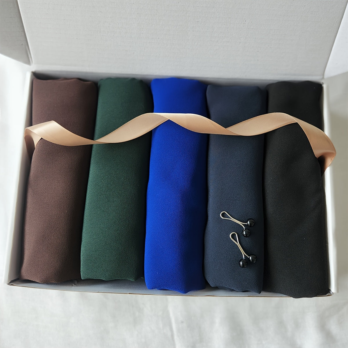 5pcs Elegant Chiffon Scarves With 2pcs Hijab Pins Combination, Solid Color Lightweight Shawls For Women, Versatile Daily Wear, Boxed Gift Gifts For Eid