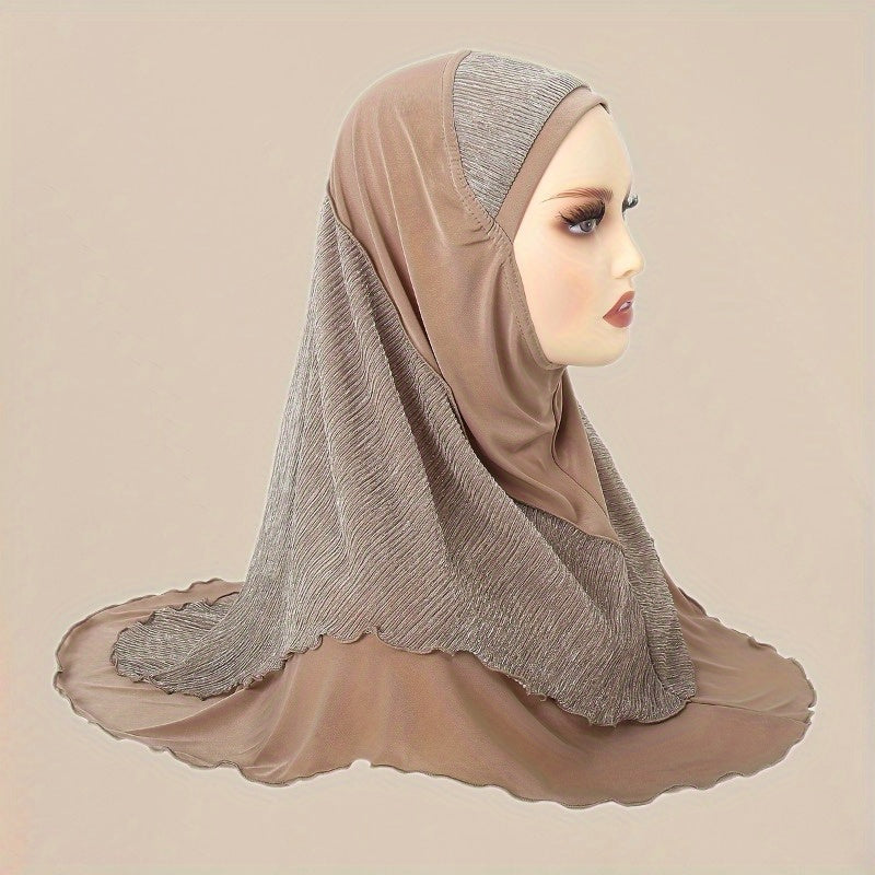 1pc Elegant Light Pink Women's Instant Hijab - Soft, Polyester Pullover Headscarf with Delicate Fringe Detail, Stylish & Comfortable Head Wrap for Casual Wear, Headscarf, Ladies' Head Covering