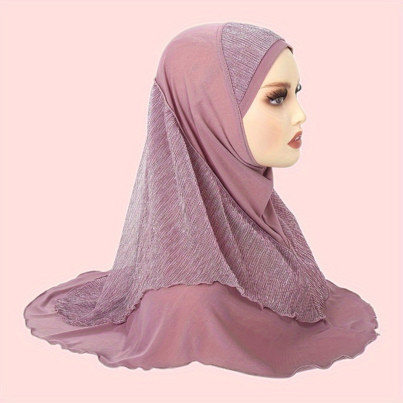 1pc Elegant Light Pink Women's Instant Hijab - Soft, Polyester Pullover Headscarf with Delicate Fringe Detail, Stylish & Comfortable Head Wrap for Casual Wear, Headscarf, Ladies' Head Covering