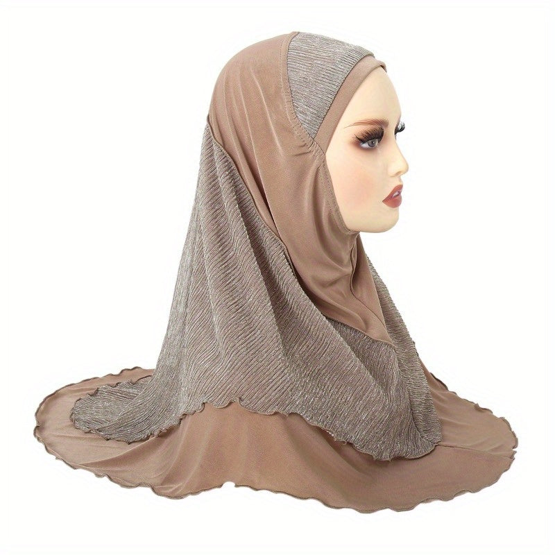 1pc Elegant Light Pink Women's Instant Hijab - Soft, Polyester Pullover Headscarf with Delicate Fringe Detail, Stylish & Comfortable Head Wrap for Casual Wear, Headscarf, Ladies' Head Covering