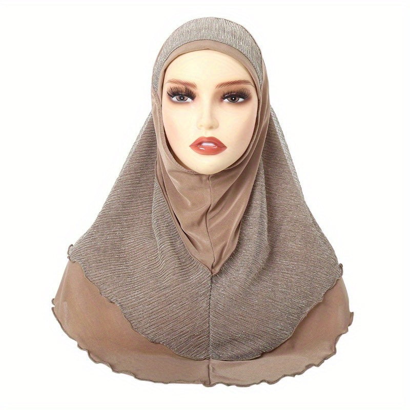 1pc Elegant Light Pink Women's Instant Hijab - Soft, Polyester Pullover Headscarf with Delicate Fringe Detail, Stylish & Comfortable Head Wrap for Casual Wear, Headscarf, Ladies' Head Covering