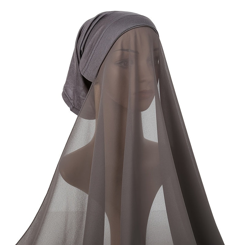 Elegant Chiffon Instant Hijab with Built-In Undercap - Women's Casual Wrap Shawl, Windproof & Sun-Protective for Outdoor Use