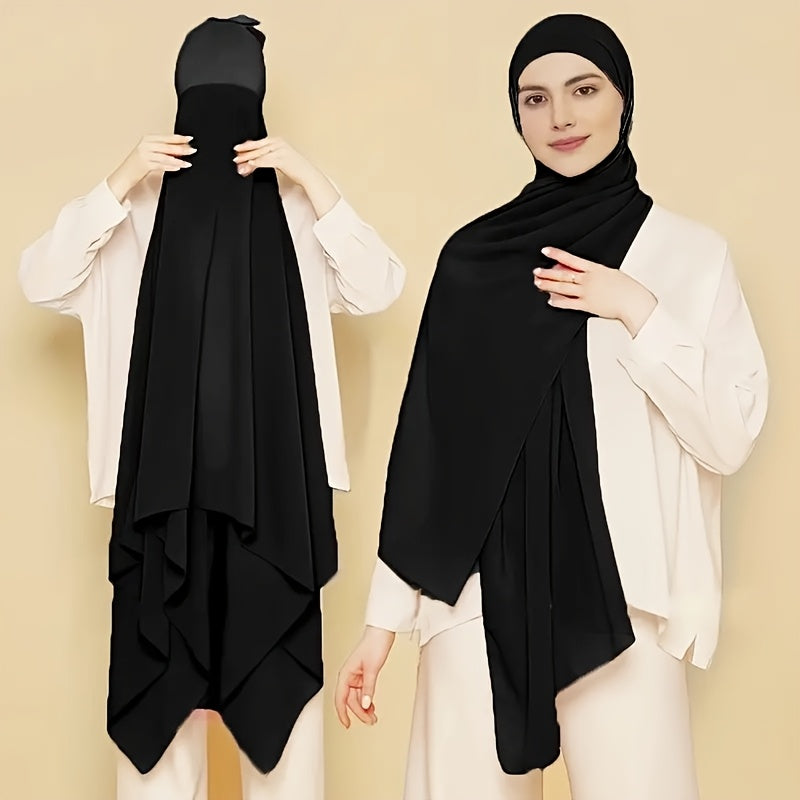 Elegant Chiffon Instant Hijab with Built-In Undercap - Women's Casual Wrap Shawl, Windproof & Sun-Protective for Outdoor Use