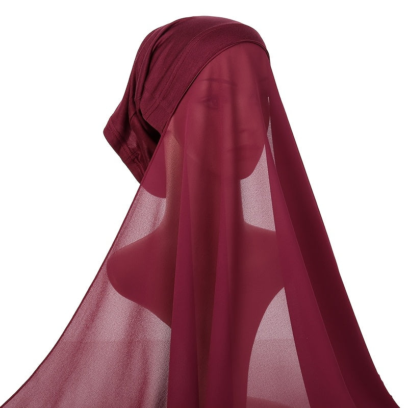 Elegant Chiffon Instant Hijab with Built-In Undercap - Women's Casual Wrap Shawl, Windproof & Sun-Protective for Outdoor Use