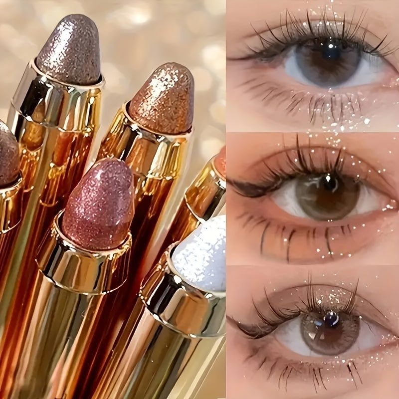 5-8 Shades Dual-Ended Glitter Eyeshadow Pencil Set, Natural & Shimmery Finish, Fine Sparkle Highlighter, Contour & Brightening, Multi-Tone (Golden, Pink, Fair, Grey, Silvery)