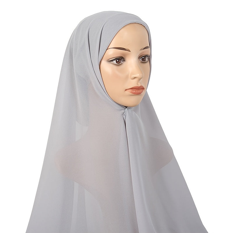 Elegant Chiffon Instant Hijab with Built-In Undercap - Women's Casual Wrap Shawl, Windproof & Sun-Protective for Outdoor Use