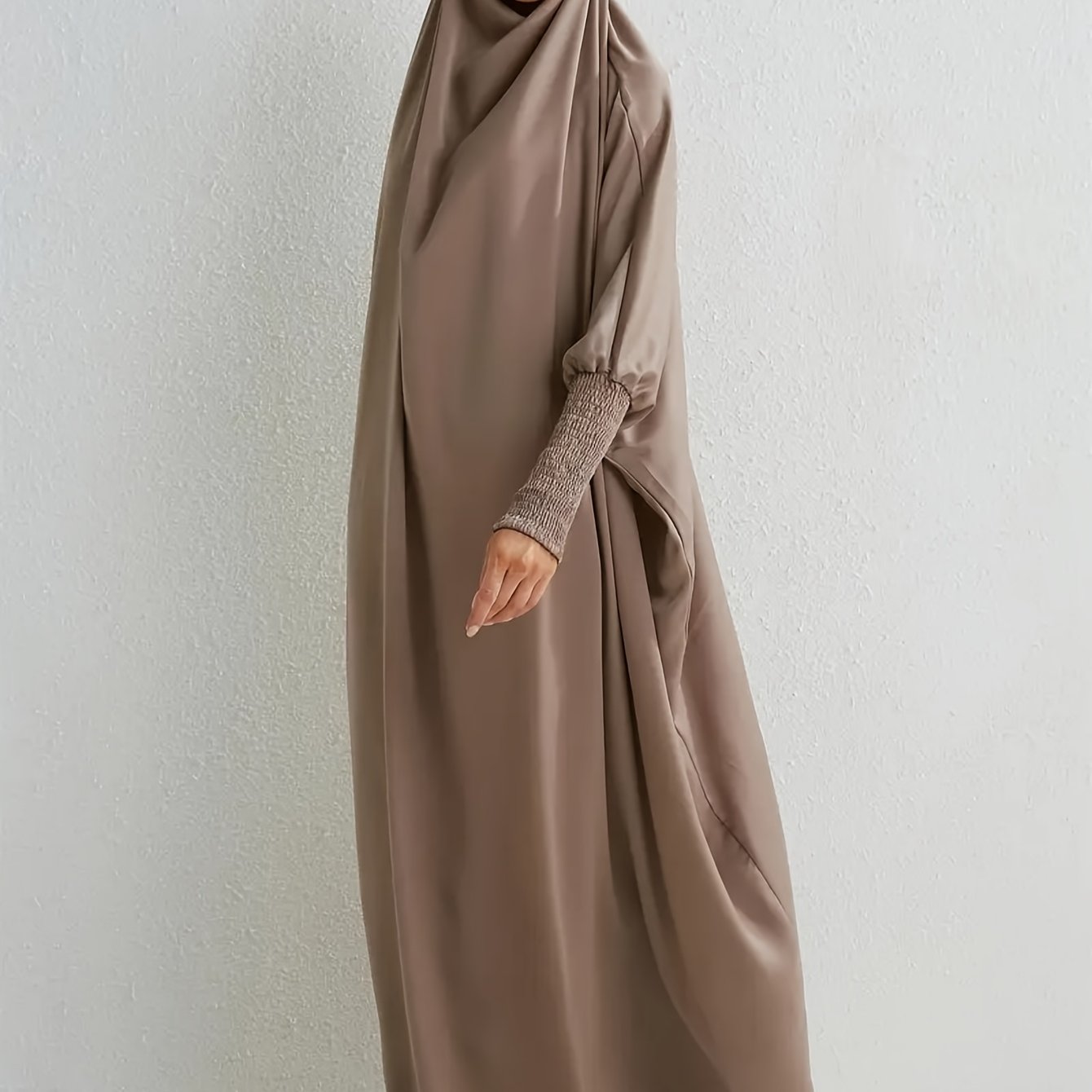 Elegant Light Pink Modesty Dress with Hijab - Women's Long Sleeve, Maxi Prayer Dress, Polyester, Non-Stretch Fabric, Machine Washable