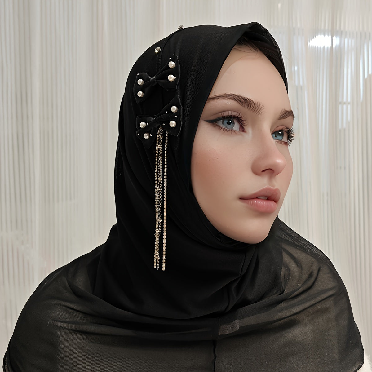 Elegant FLUOROSPARK Instant Hijab with Bow & Tassel - Breathable Polyester, Stretchy Headscarf for Women | Versatile Head Wrap Bandana in Black, Pink, White, Gray, Beige | Ideal for Birthdays & Casual Attire, Hijab Scarf