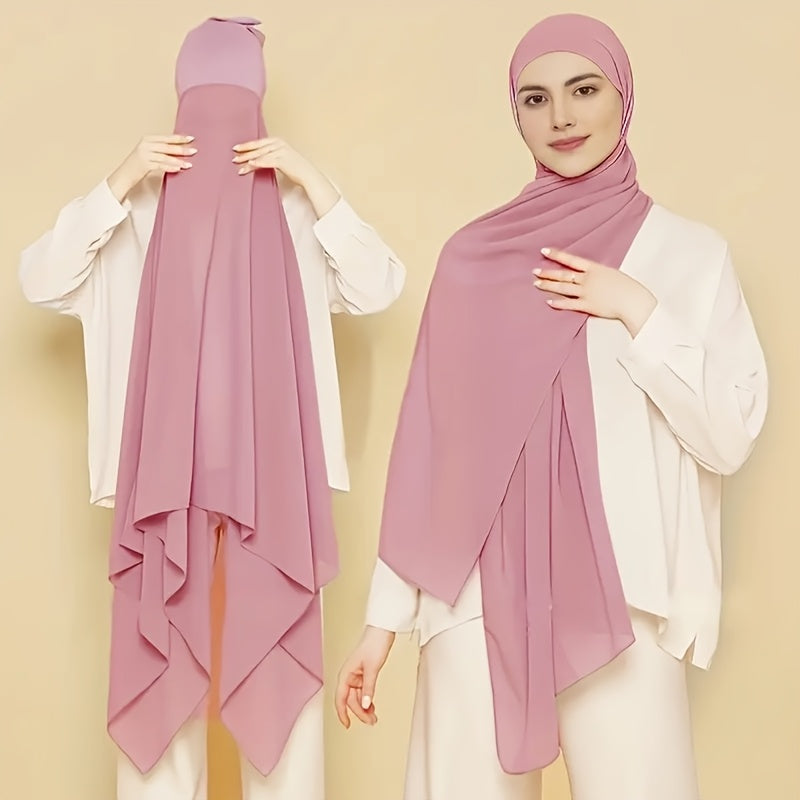 Elegant Chiffon Instant Hijab with Built-In Undercap - Women's Casual Wrap Shawl, Windproof & Sun-Protective for Outdoor Use