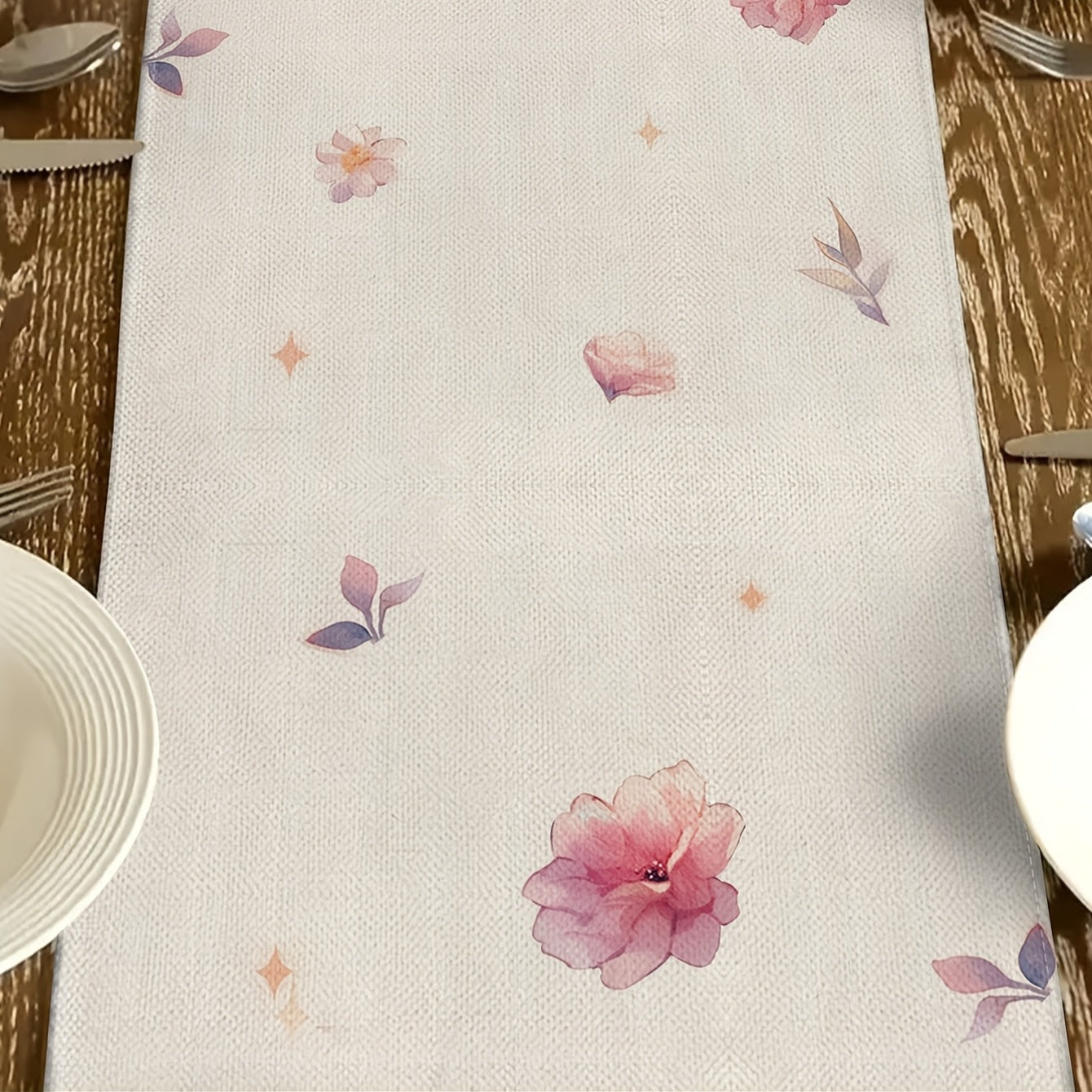 1pc Polyester Rectangular Tablecloth with Islamic Ramadan Flower Lantern Design, 100% Polyester Knit Fabric, Festive Eid Al-Fitr Home Kitchen Decor, Knitted Rectangular Table Ornament for Party Celebrations