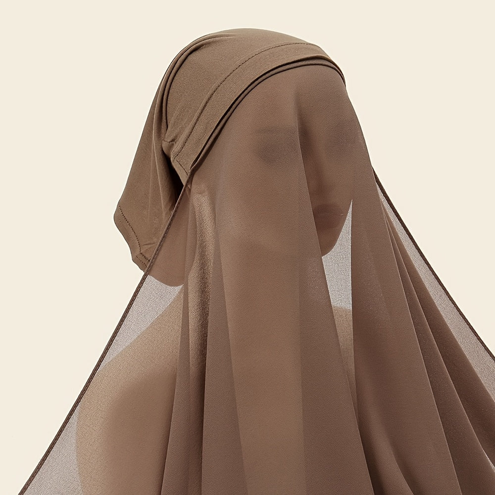 Elegant Chiffon Instant Hijab with Built-In Undercap - Women's Casual Wrap Shawl, Windproof & Sun-Protective for Outdoor Use