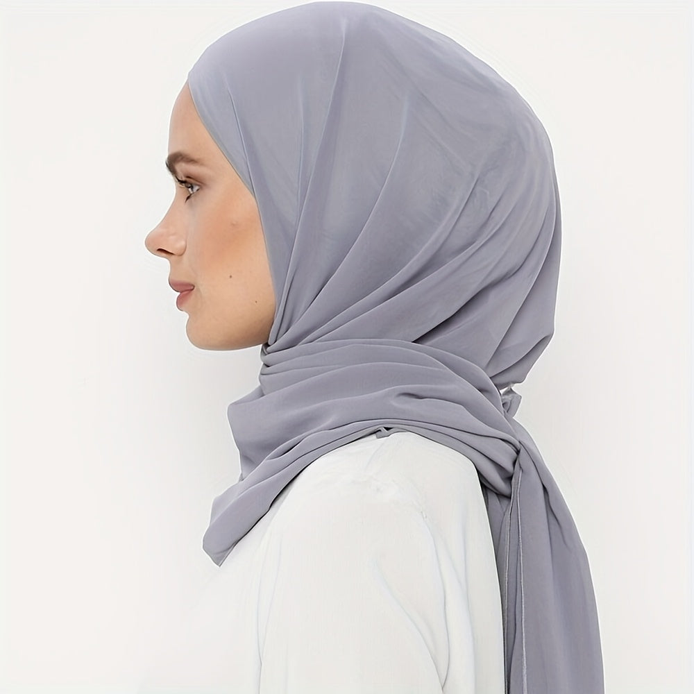 Elegant Chiffon Instant Hijab with Built-In Undercap - Women's Casual Wrap Shawl, Windproof & Sun-Protective for Outdoor Use