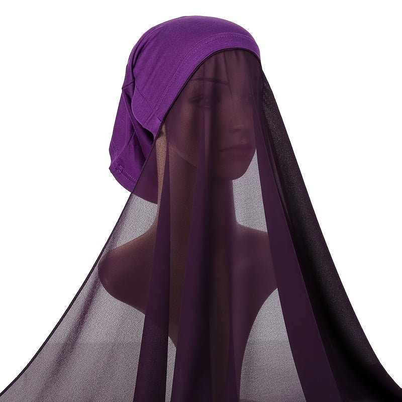 Elegant Chiffon Instant Hijab with Built-In Undercap - Women's Casual Wrap Shawl, Windproof & Sun-Protective for Outdoor Use