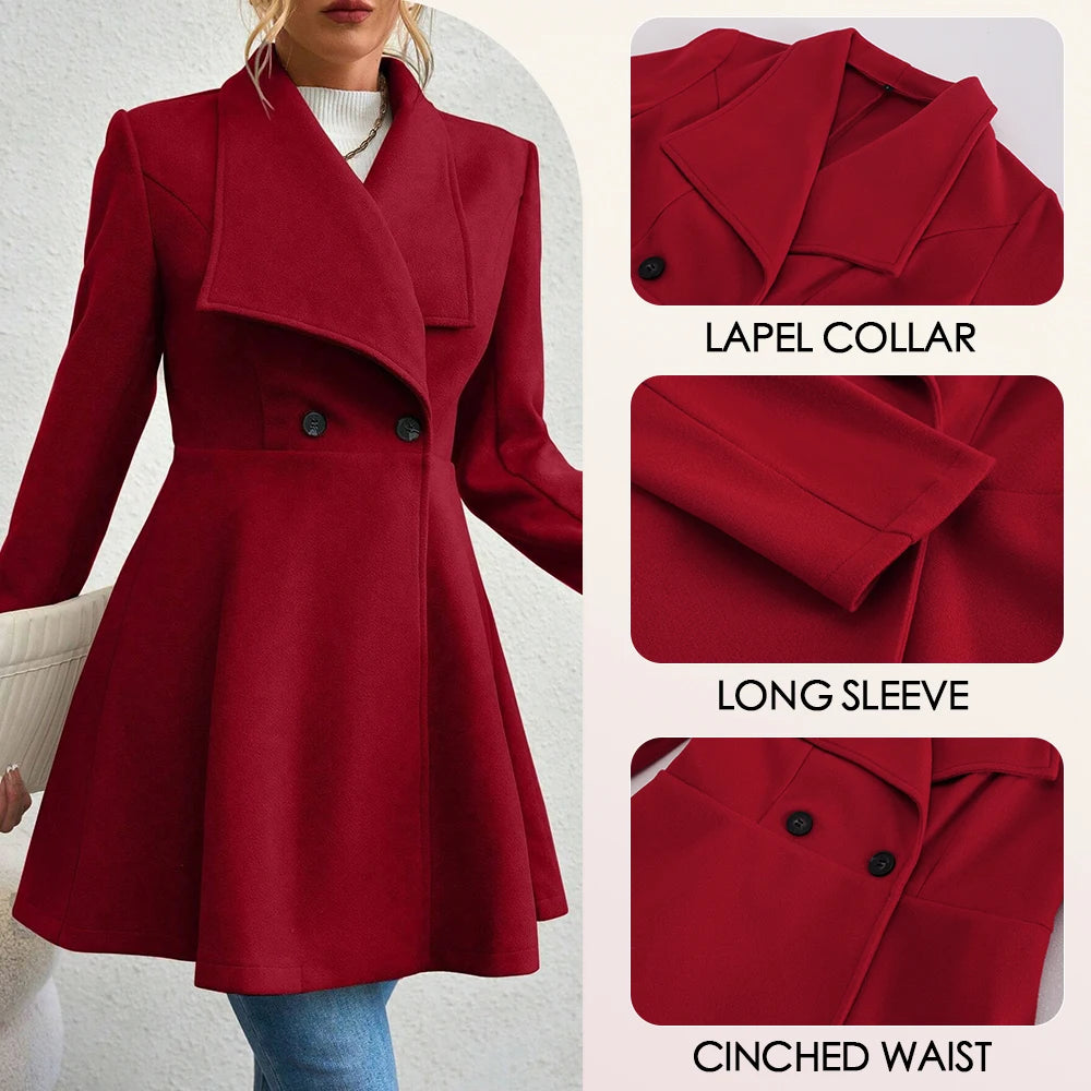 Mia Muse Women's Coats Winter Solid Color Long Sleeve Lapel Button-Up