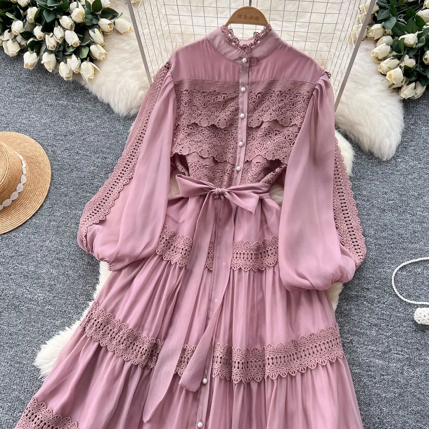 Elegant Hollow Out Organza Long Maxi Dresses Layer Ruffle