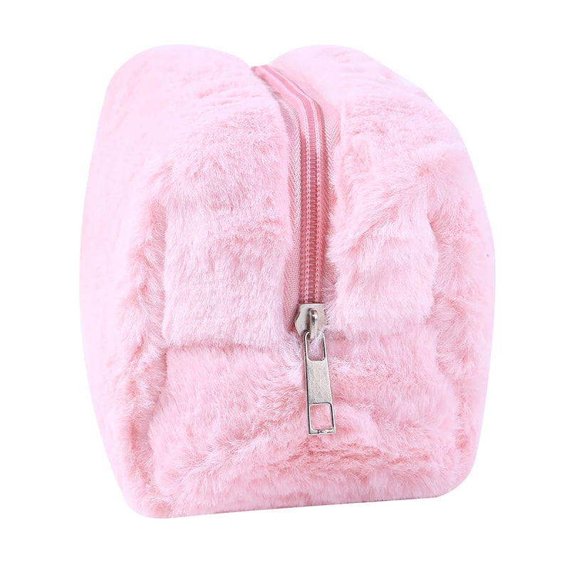 1 Pc Solid Color Fur Travel Cosmetic Bag Organizer