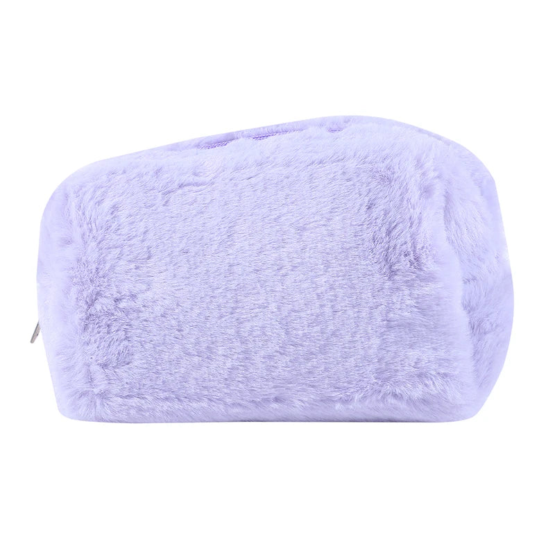 1 Pc Solid Color Fur Travel Cosmetic Bag Organizer