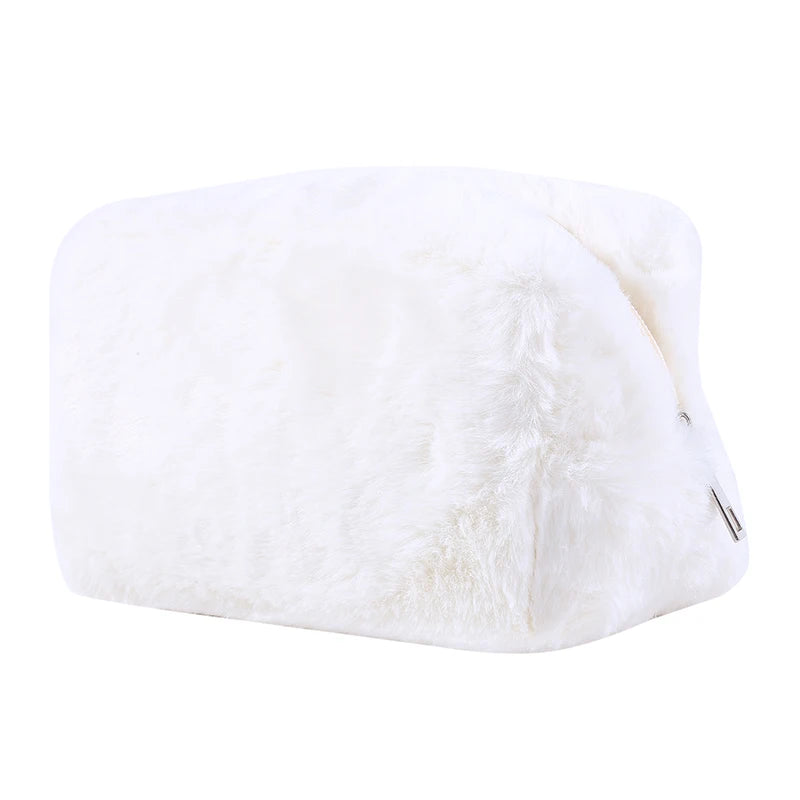 1 Pc Solid Color Fur Travel Cosmetic Bag Organizer