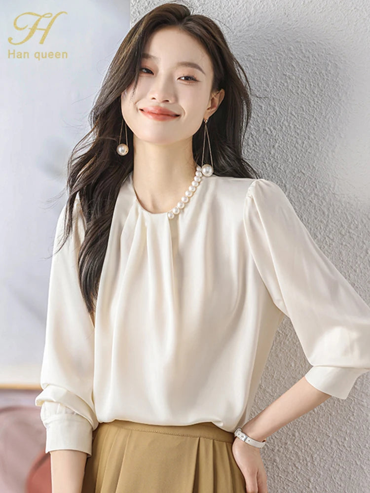 Han Queen Loose Long Sleeve Chiffon Shirts & Blouses