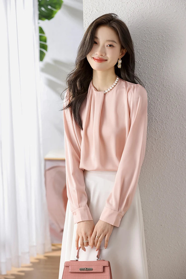 Han Queen Loose Long Sleeve Chiffon Shirts & Blouses