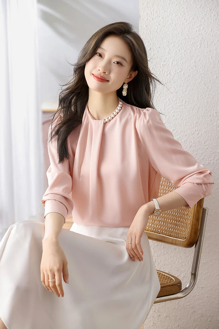 Han Queen Loose Long Sleeve Chiffon Shirts & Blouses