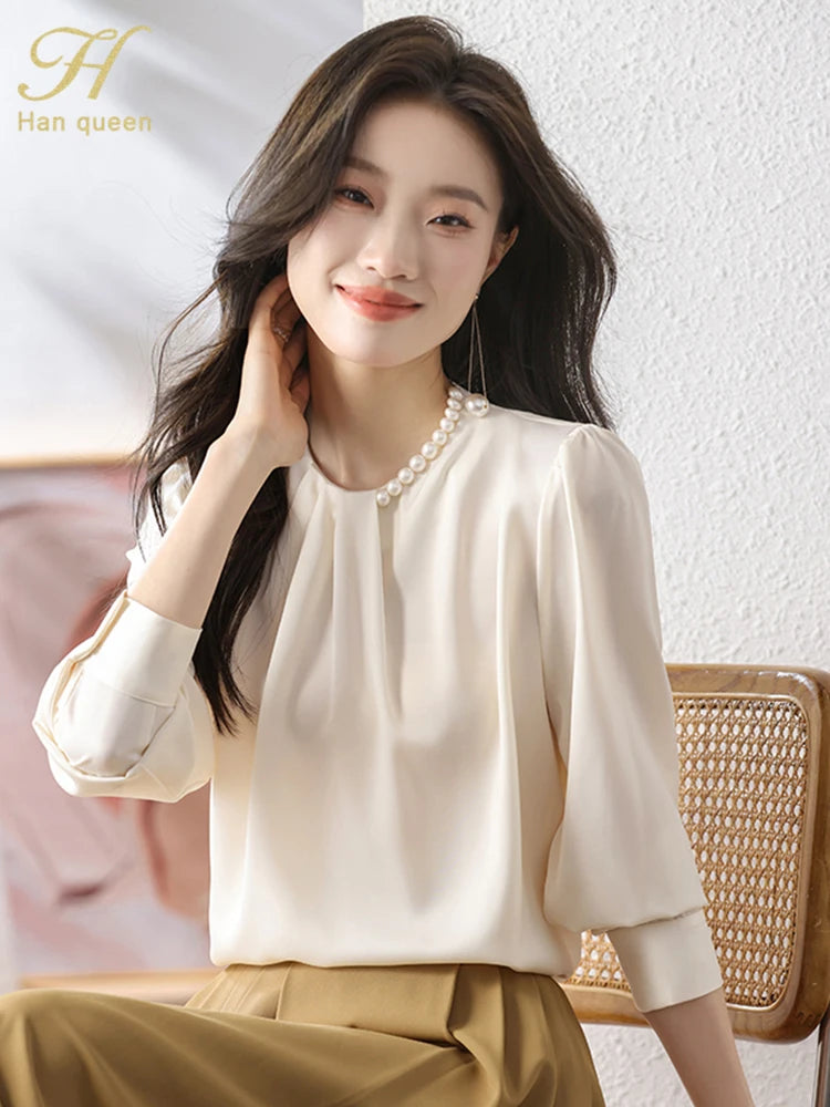 Han Queen Loose Long Sleeve Chiffon Shirts & Blouses