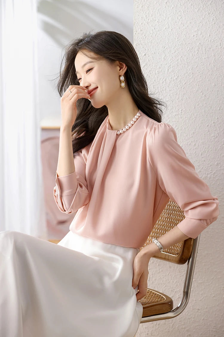 Han Queen Loose Long Sleeve Chiffon Shirts & Blouses