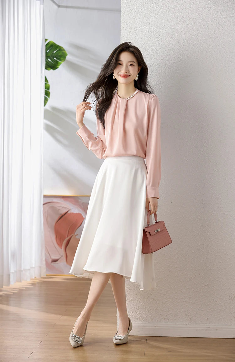 Han Queen Loose Long Sleeve Chiffon Shirts & Blouses