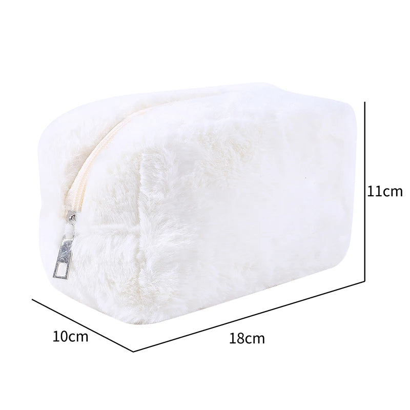 1 Pc Solid Color Fur Travel Cosmetic Bag Organizer