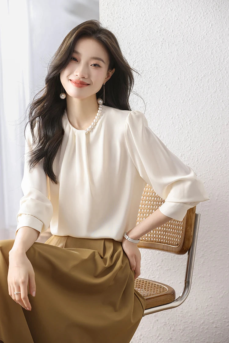 Han Queen Loose Long Sleeve Chiffon Shirts & Blouses