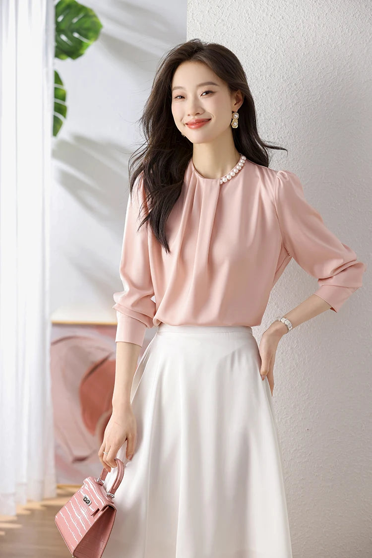 Han Queen Loose Long Sleeve Chiffon Shirts & Blouses