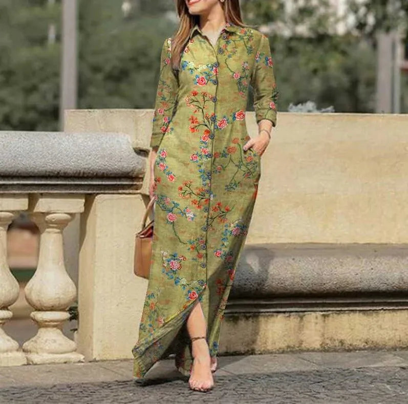 Vintage Flower Print Loose Dress Autumn