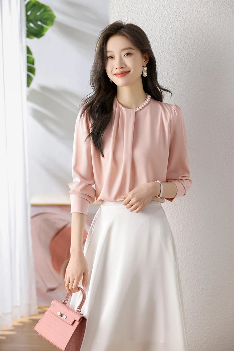 Han Queen Loose Long Sleeve Chiffon Shirts & Blouses