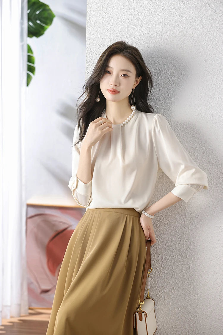 Han Queen Loose Long Sleeve Chiffon Shirts & Blouses