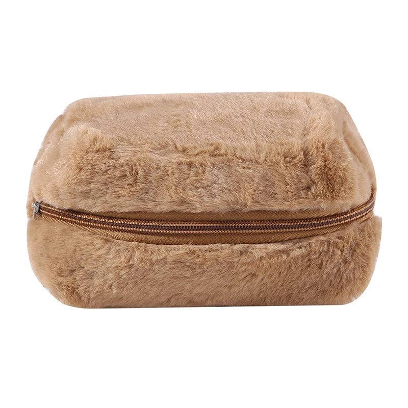 1 Pc Solid Color Fur Travel Cosmetic Bag Organizer