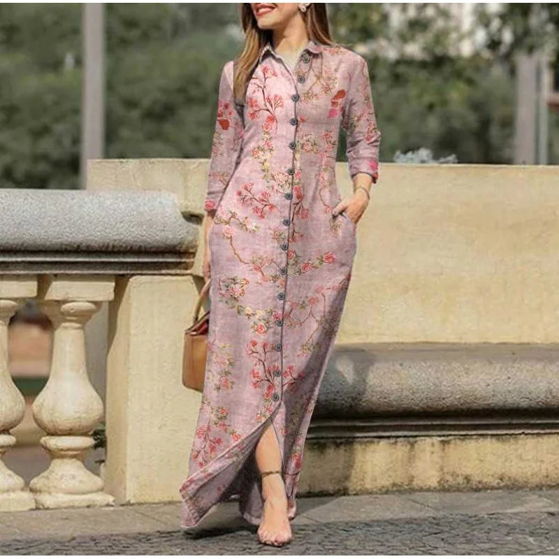 Vintage Flower Print Loose Dress Autumn