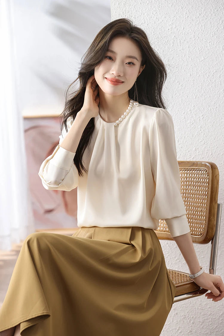 Han Queen Loose Long Sleeve Chiffon Shirts & Blouses