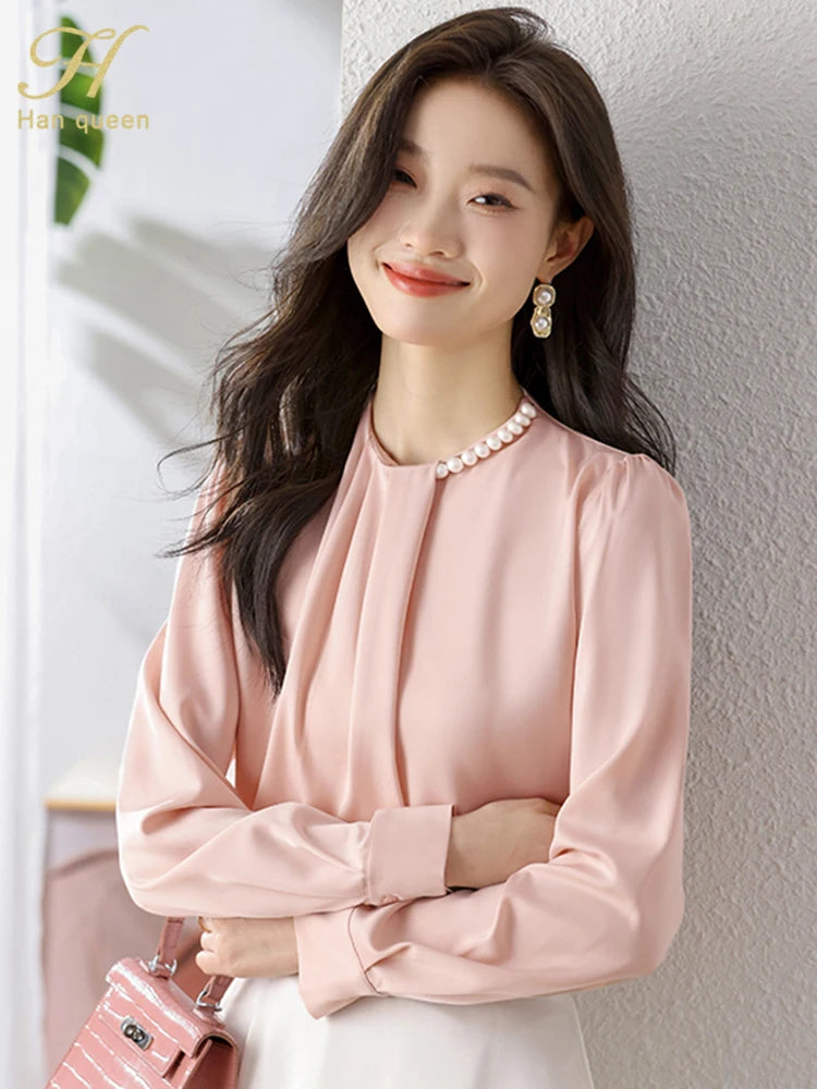 Han Queen Loose Long Sleeve Chiffon Shirts & Blouses