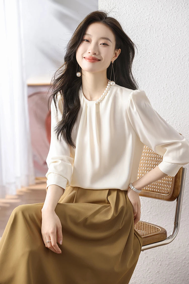 Han Queen Loose Long Sleeve Chiffon Shirts & Blouses