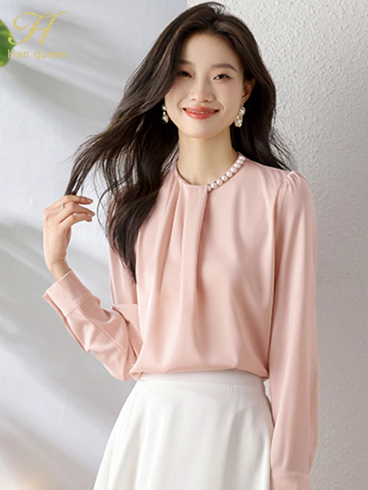 Han Queen Loose Long Sleeve Chiffon Shirts & Blouses