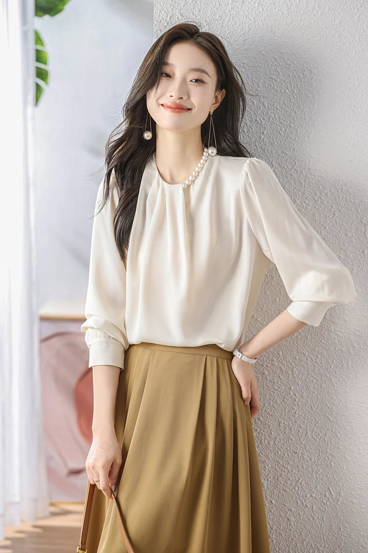 Han Queen Loose Long Sleeve Chiffon Shirts & Blouses