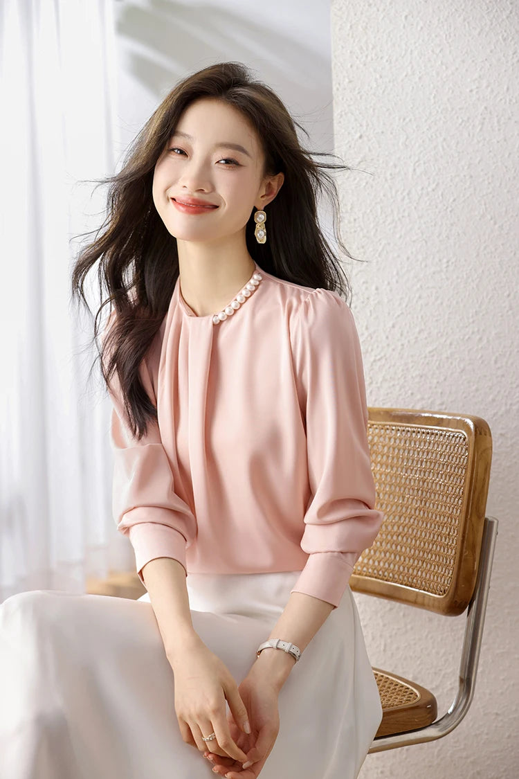 Han Queen Loose Long Sleeve Chiffon Shirts & Blouses