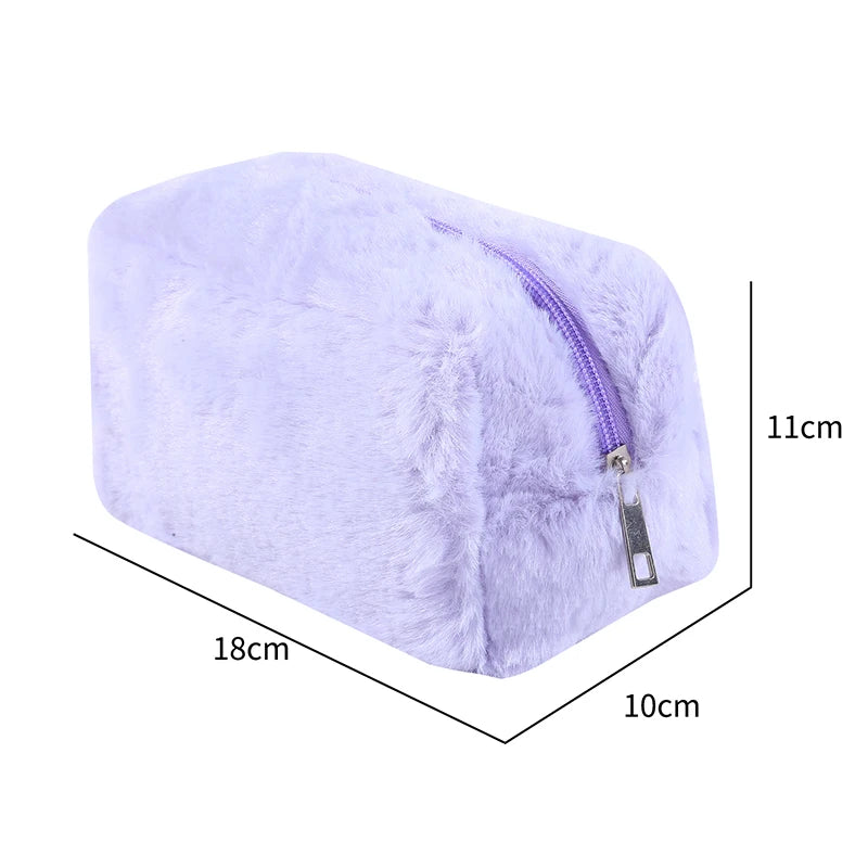 1 Pc Solid Color Fur Travel Cosmetic Bag Organizer