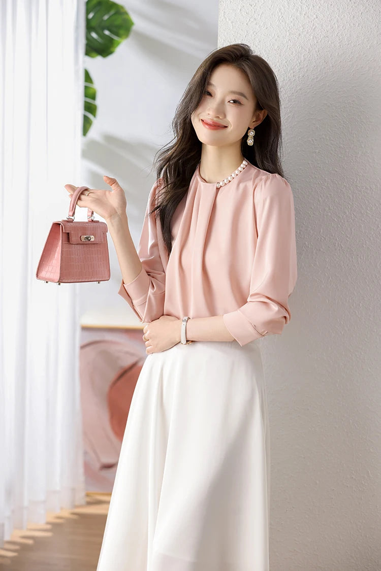 Han Queen Loose Long Sleeve Chiffon Shirts & Blouses