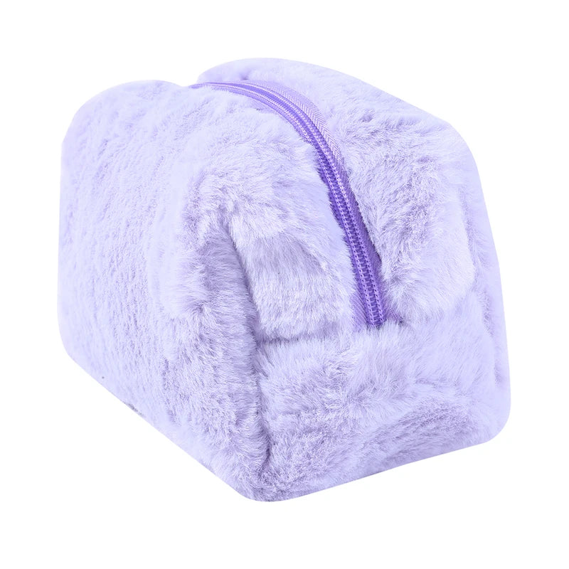 1 Pc Solid Color Fur Travel Cosmetic Bag Organizer