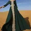 Elegant Moroccan Women Dress Embroidery Lace Retro Abaya