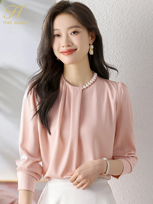 Han Queen Loose Long Sleeve Chiffon Shirts & Blouses