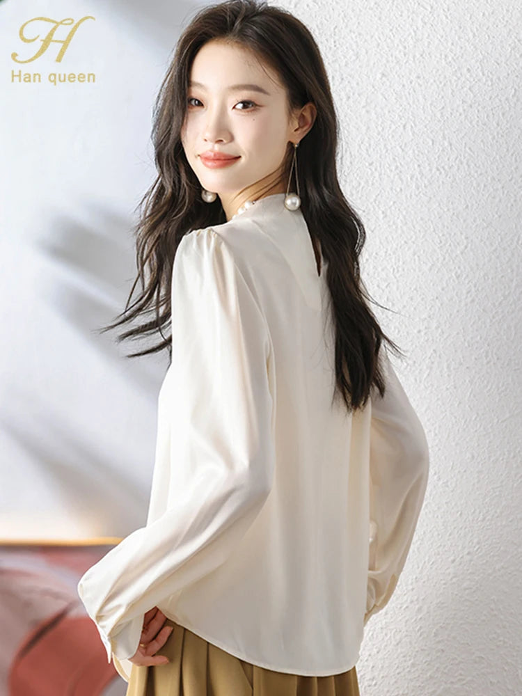 Han Queen Loose Long Sleeve Chiffon Shirts & Blouses